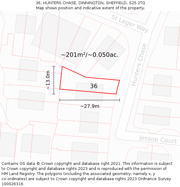 36, HUNTERS CHASE, DINNINGTON, SHEFFIELD, S25 2TQ: Plot and title map
