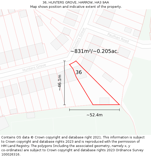 36, HUNTERS GROVE, HARROW, HA3 9AA: Plot and title map