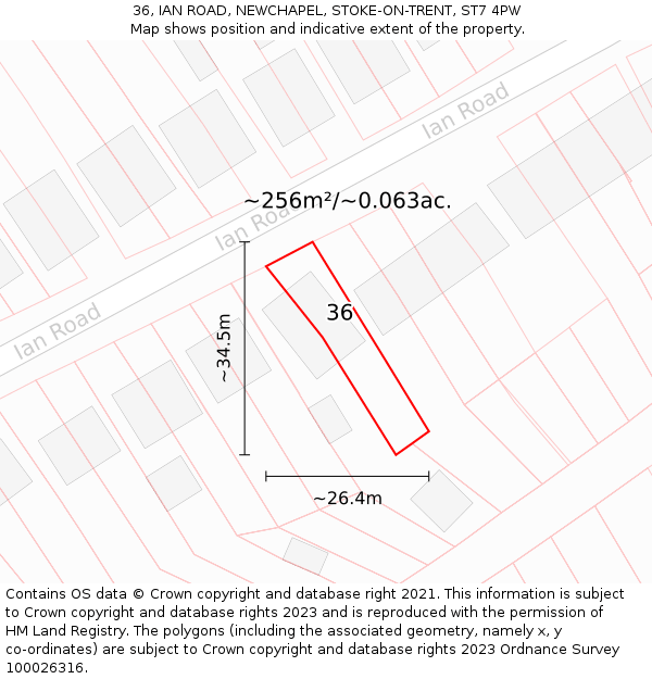 36, IAN ROAD, NEWCHAPEL, STOKE-ON-TRENT, ST7 4PW: Plot and title map