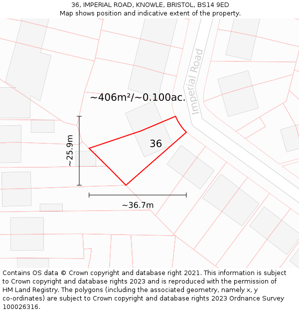 36, IMPERIAL ROAD, KNOWLE, BRISTOL, BS14 9ED: Plot and title map