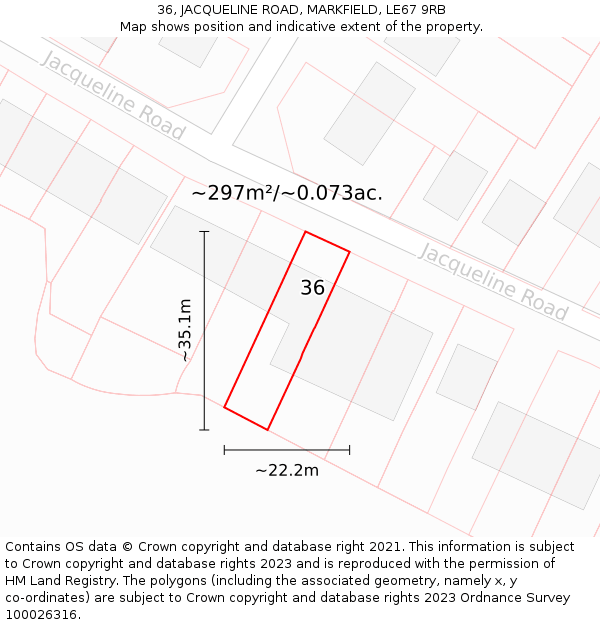 36, JACQUELINE ROAD, MARKFIELD, LE67 9RB: Plot and title map