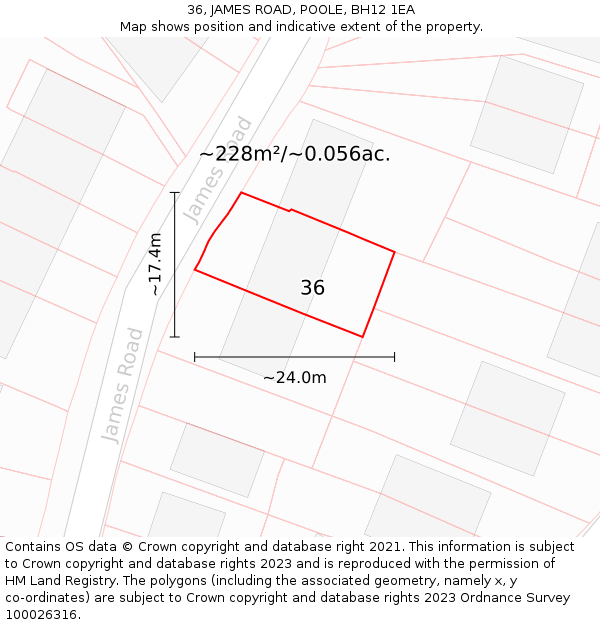 36, JAMES ROAD, POOLE, BH12 1EA: Plot and title map