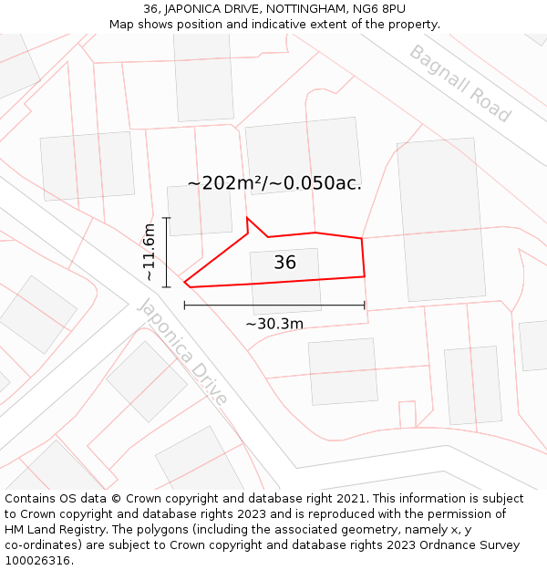 36, JAPONICA DRIVE, NOTTINGHAM, NG6 8PU: Plot and title map
