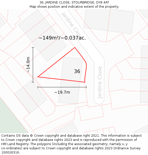 36, JARDINE CLOSE, STOURBRIDGE, DY8 4AT: Plot and title map