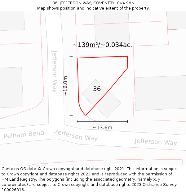 36, JEFFERSON WAY, COVENTRY, CV4 9AN: Plot and title map
