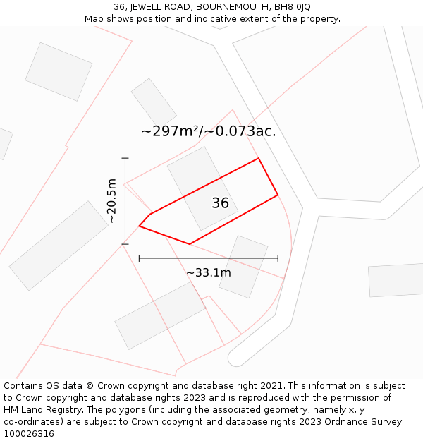 36, JEWELL ROAD, BOURNEMOUTH, BH8 0JQ: Plot and title map
