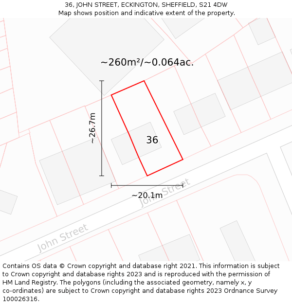 36, JOHN STREET, ECKINGTON, SHEFFIELD, S21 4DW: Plot and title map