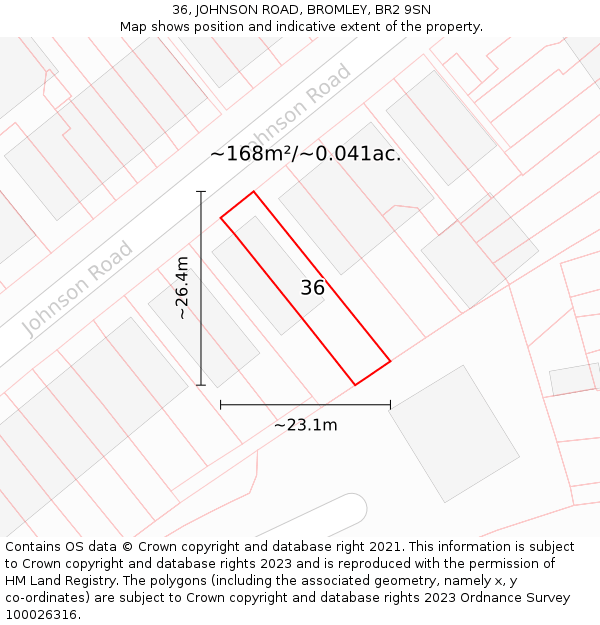 36, JOHNSON ROAD, BROMLEY, BR2 9SN: Plot and title map