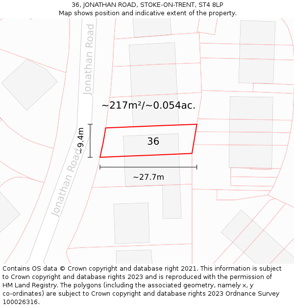 36, JONATHAN ROAD, STOKE-ON-TRENT, ST4 8LP: Plot and title map