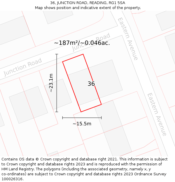 36, JUNCTION ROAD, READING, RG1 5SA: Plot and title map
