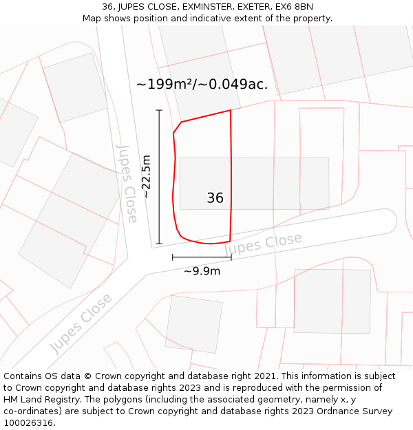 36, JUPES CLOSE, EXMINSTER, EXETER, EX6 8BN: Plot and title map