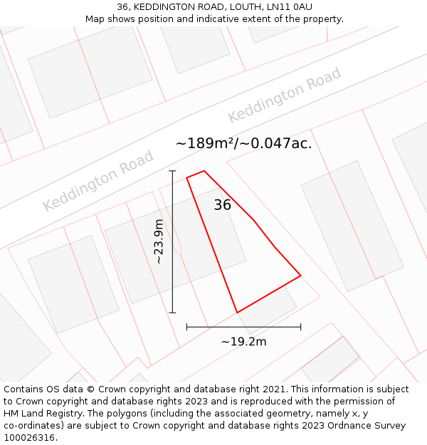 36, KEDDINGTON ROAD, LOUTH, LN11 0AU: Plot and title map