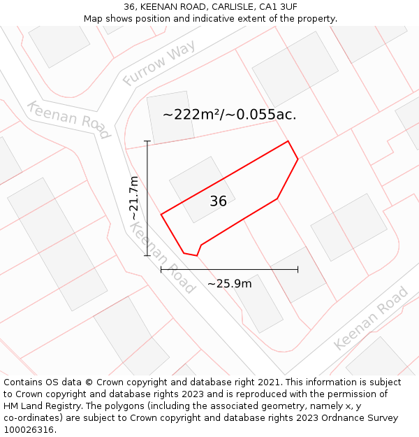 36, KEENAN ROAD, CARLISLE, CA1 3UF: Plot and title map