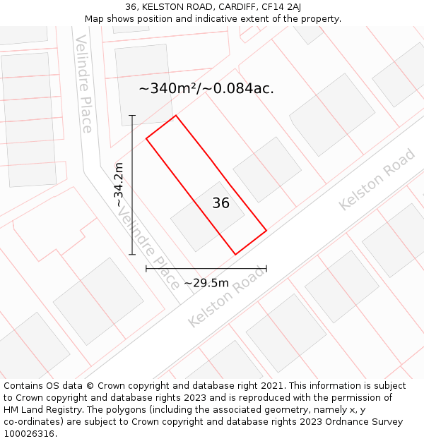 36, KELSTON ROAD, CARDIFF, CF14 2AJ: Plot and title map