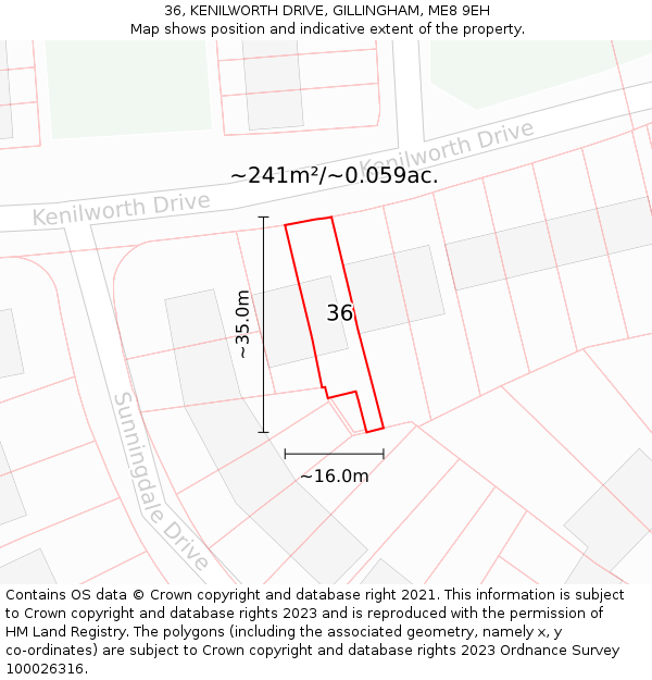 36, KENILWORTH DRIVE, GILLINGHAM, ME8 9EH: Plot and title map
