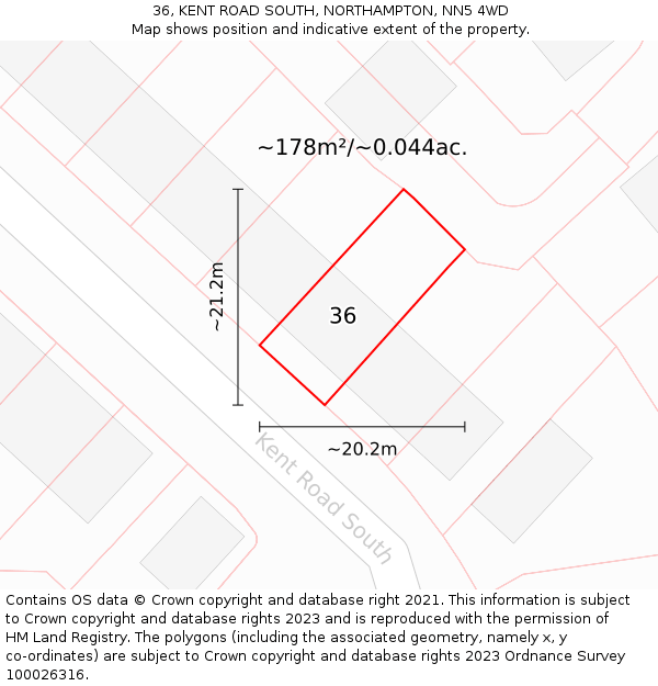 36, KENT ROAD SOUTH, NORTHAMPTON, NN5 4WD: Plot and title map