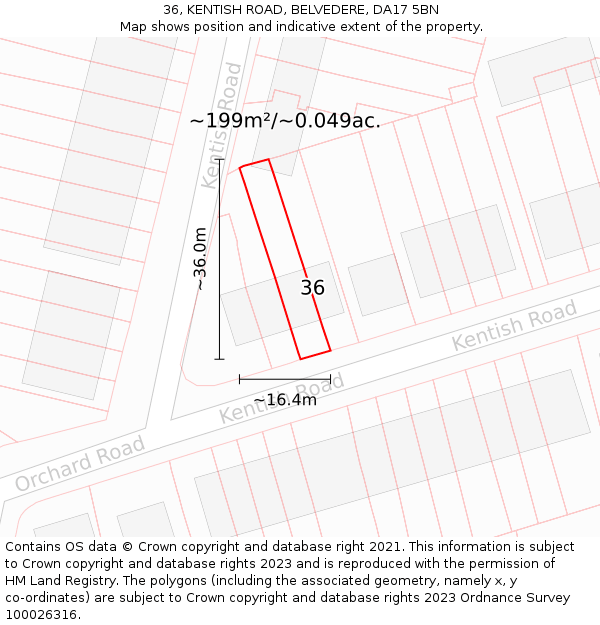 36, KENTISH ROAD, BELVEDERE, DA17 5BN: Plot and title map