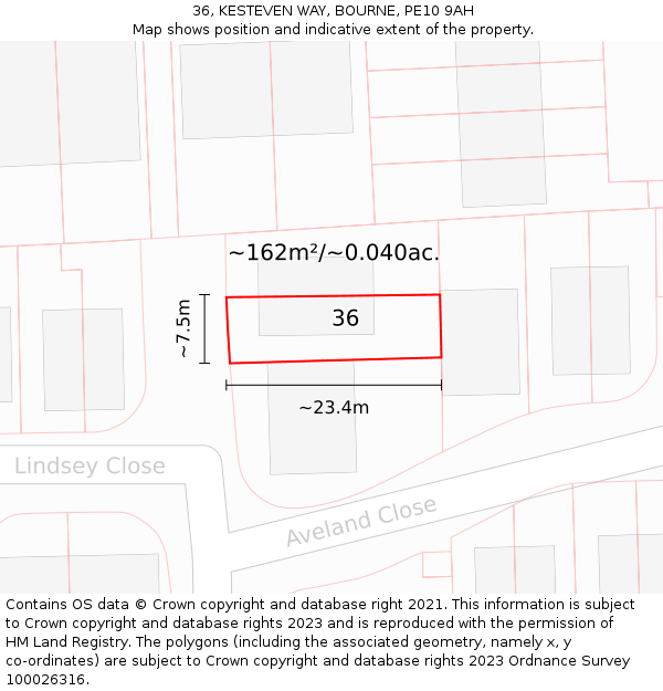 36, KESTEVEN WAY, BOURNE, PE10 9AH: Plot and title map