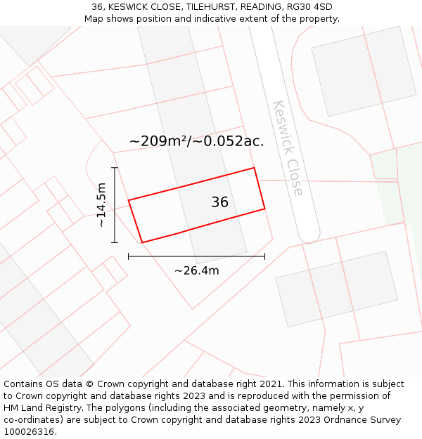36, KESWICK CLOSE, TILEHURST, READING, RG30 4SD: Plot and title map