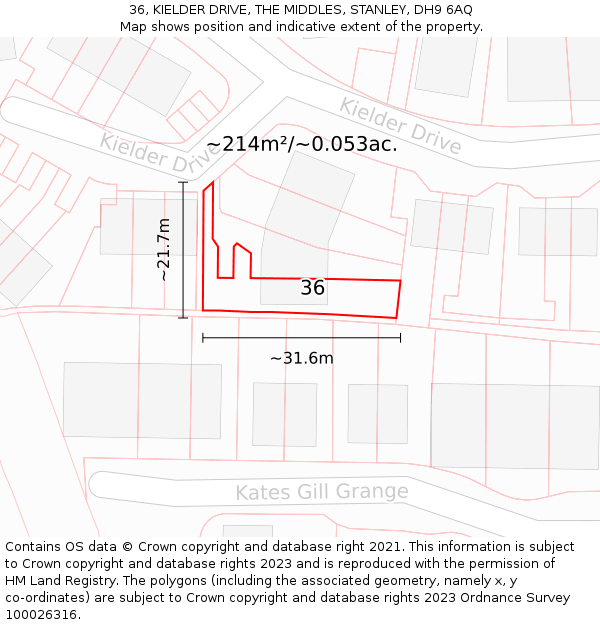 36, KIELDER DRIVE, THE MIDDLES, STANLEY, DH9 6AQ: Plot and title map