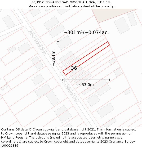 36, KING EDWARD ROAD, WOODHALL SPA, LN10 6RL: Plot and title map