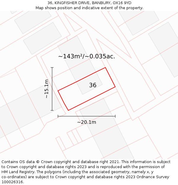 36, KINGFISHER DRIVE, BANBURY, OX16 9YD: Plot and title map