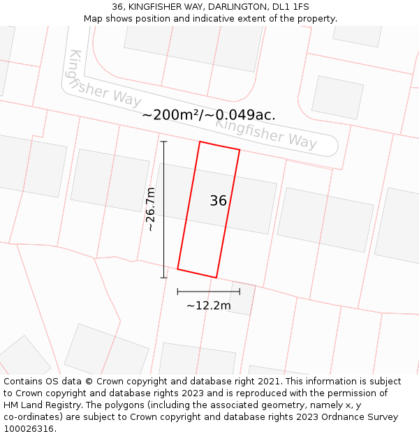 36, KINGFISHER WAY, DARLINGTON, DL1 1FS: Plot and title map