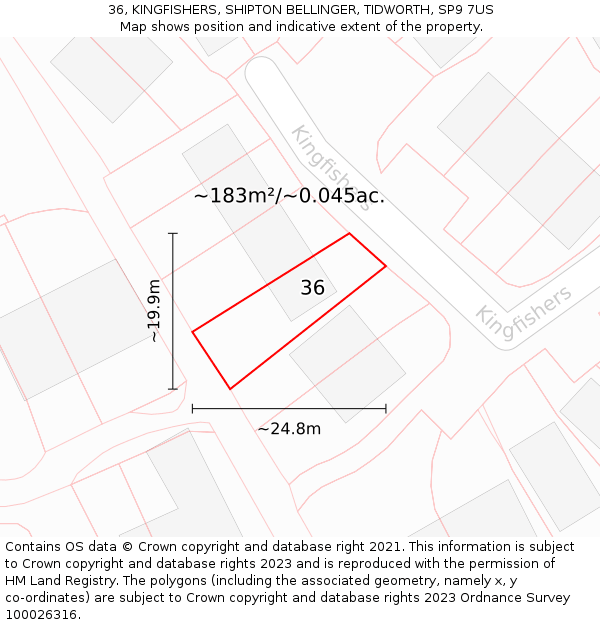 36, KINGFISHERS, SHIPTON BELLINGER, TIDWORTH, SP9 7US: Plot and title map