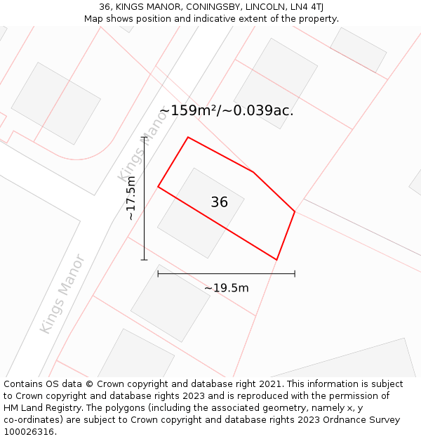 36, KINGS MANOR, CONINGSBY, LINCOLN, LN4 4TJ: Plot and title map