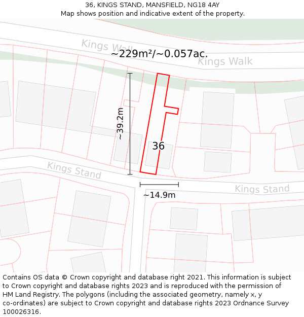 36, KINGS STAND, MANSFIELD, NG18 4AY: Plot and title map