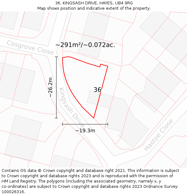 36, KINGSASH DRIVE, HAYES, UB4 9RG: Plot and title map