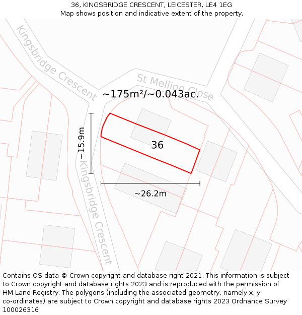 36, KINGSBRIDGE CRESCENT, LEICESTER, LE4 1EG: Plot and title map