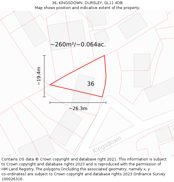 36, KINGSDOWN, DURSLEY, GL11 4DB: Plot and title map