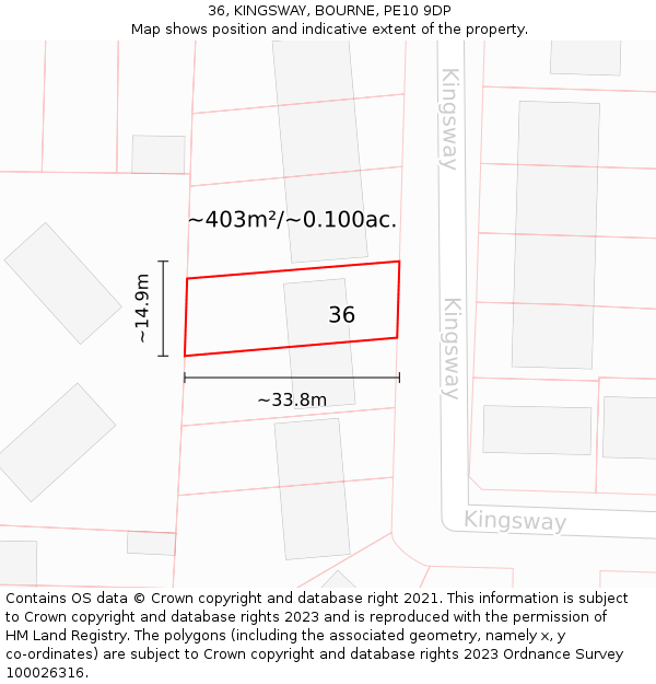 36, KINGSWAY, BOURNE, PE10 9DP: Plot and title map