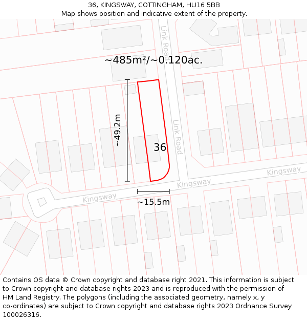 36, KINGSWAY, COTTINGHAM, HU16 5BB: Plot and title map