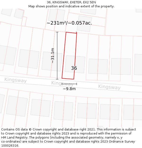 36, KINGSWAY, EXETER, EX2 5EN: Plot and title map
