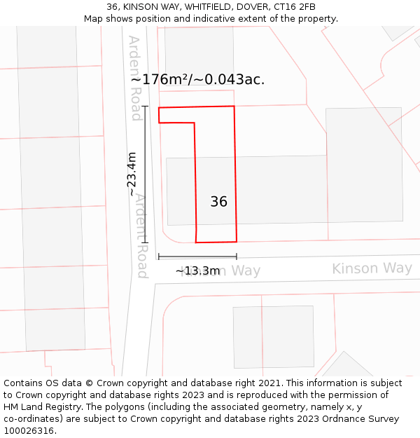 36, KINSON WAY, WHITFIELD, DOVER, CT16 2FB: Plot and title map