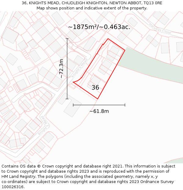 36, KNIGHTS MEAD, CHUDLEIGH KNIGHTON, NEWTON ABBOT, TQ13 0RE: Plot and title map