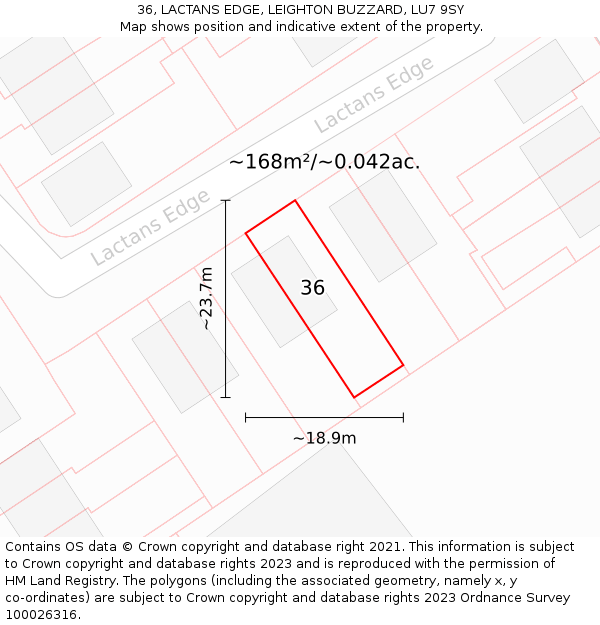 36, LACTANS EDGE, LEIGHTON BUZZARD, LU7 9SY: Plot and title map