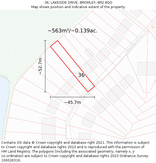 36, LAKESIDE DRIVE, BROMLEY, BR2 8QG: Plot and title map