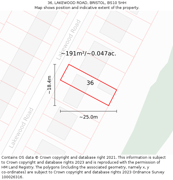 36, LAKEWOOD ROAD, BRISTOL, BS10 5HH: Plot and title map