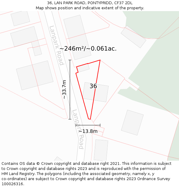 36, LAN PARK ROAD, PONTYPRIDD, CF37 2DL: Plot and title map