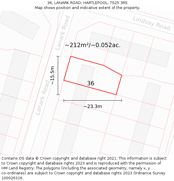 36, LANARK ROAD, HARTLEPOOL, TS25 3RS: Plot and title map