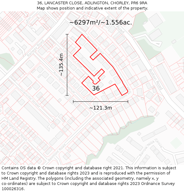 36, LANCASTER CLOSE, ADLINGTON, CHORLEY, PR6 9RA: Plot and title map
