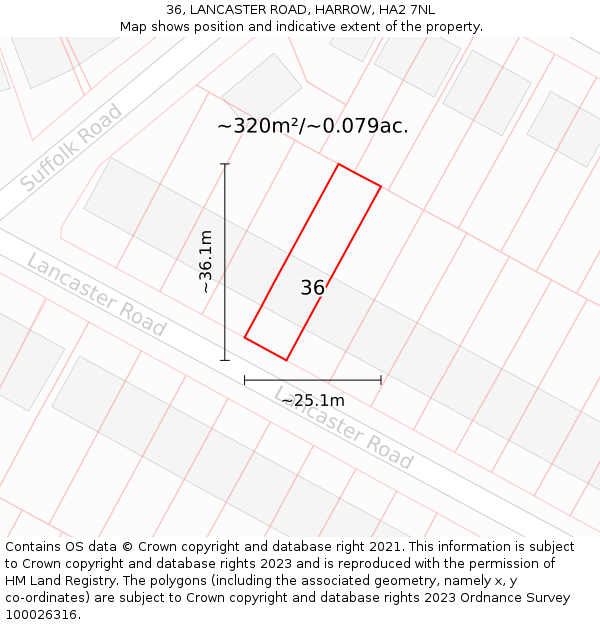 36, LANCASTER ROAD, HARROW, HA2 7NL: Plot and title map