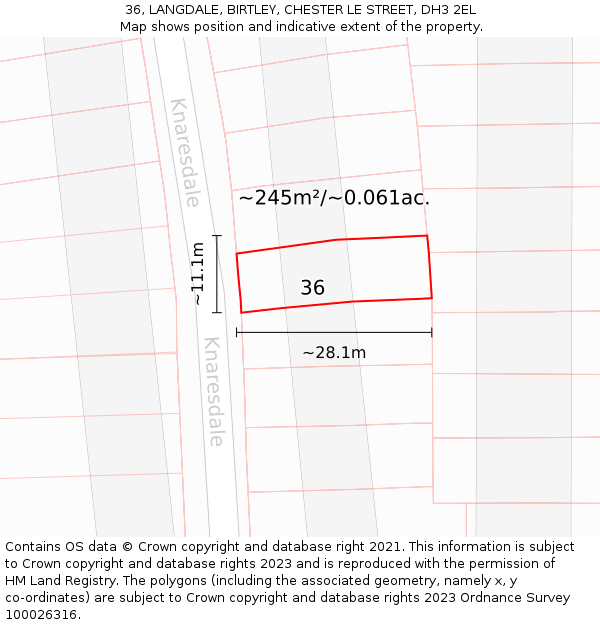 36, LANGDALE, BIRTLEY, CHESTER LE STREET, DH3 2EL: Plot and title map