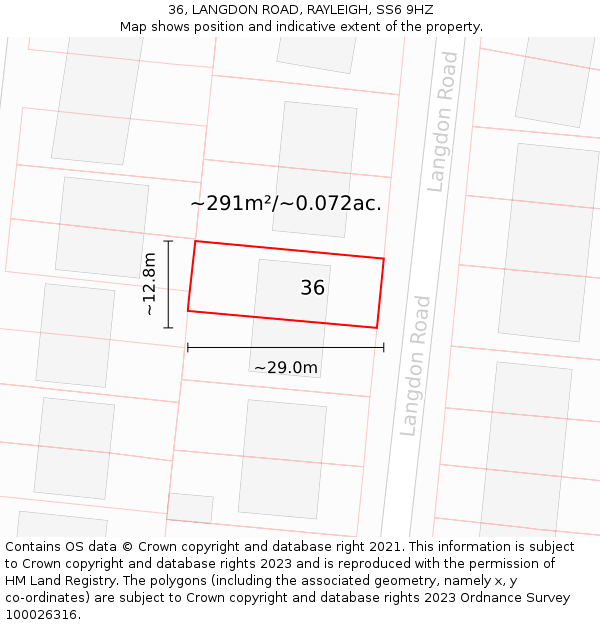 36, LANGDON ROAD, RAYLEIGH, SS6 9HZ: Plot and title map