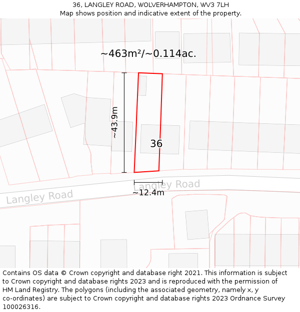 36, LANGLEY ROAD, WOLVERHAMPTON, WV3 7LH: Plot and title map