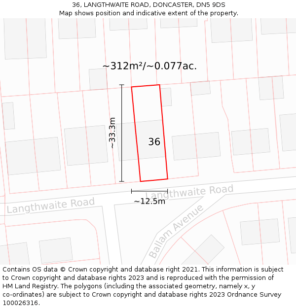 36, LANGTHWAITE ROAD, DONCASTER, DN5 9DS: Plot and title map
