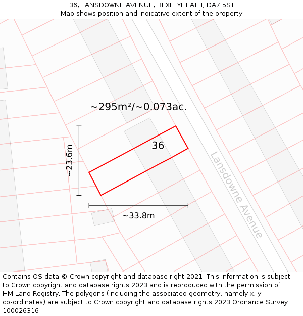 36, LANSDOWNE AVENUE, BEXLEYHEATH, DA7 5ST: Plot and title map